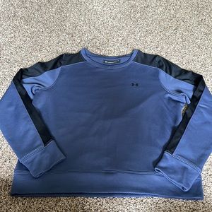 Navy crew sweatshirt with black mesh see through from shoulder to wrist.